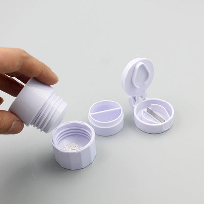 6076 4-in-1 Layer Multipurpose Plastic Portable Pocket Size Tablet Medicine Cutter Divider with Partitioned Storage and Crusher Grinder Powder