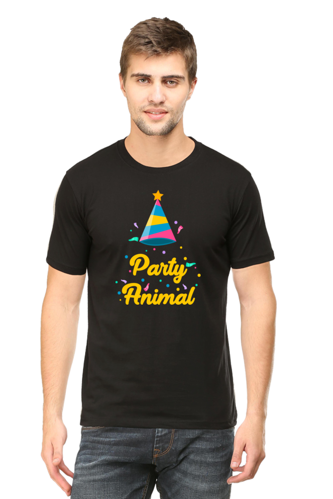"Party Animal" Printed Unisex T-Shirt | Fun Party Hat & Confetti Graphic