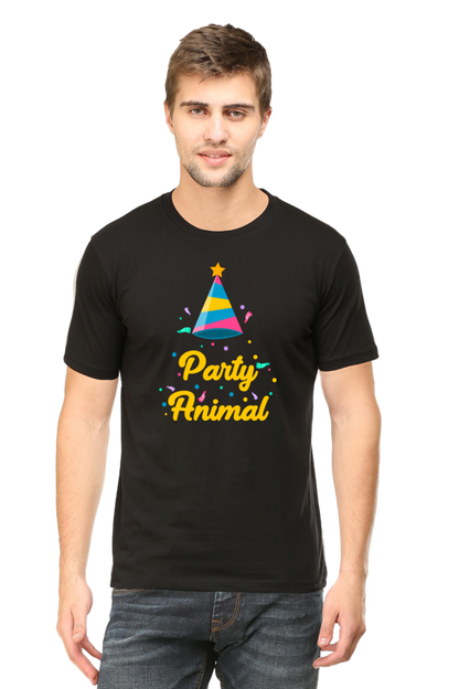 "Party Animal" Printed Unisex T-Shirt | Fun Party Hat & Confetti Graphic