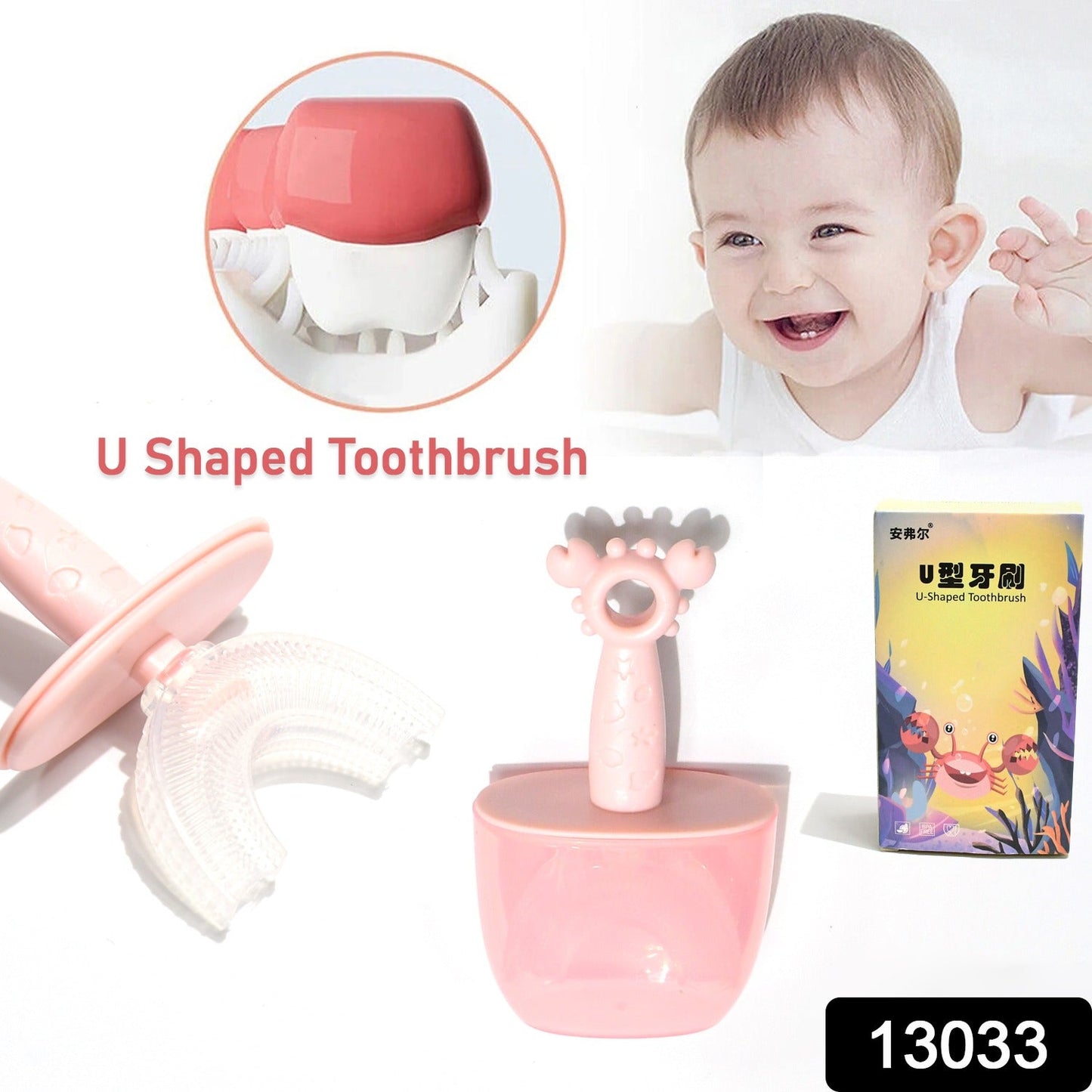 Kids U Shaped Toothbrush Children Baby Silicone Kids Toothbrush U Shaped Silicone Brush Head for 360 Degree Cleaning Suitable For 2-6 Years (1 Pc)
