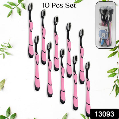 Soft Toothbrush With Plastic Round Box for Men and Women, Kids, Adults Plastic Toothbrush (10 pcs Set / Mix Color)