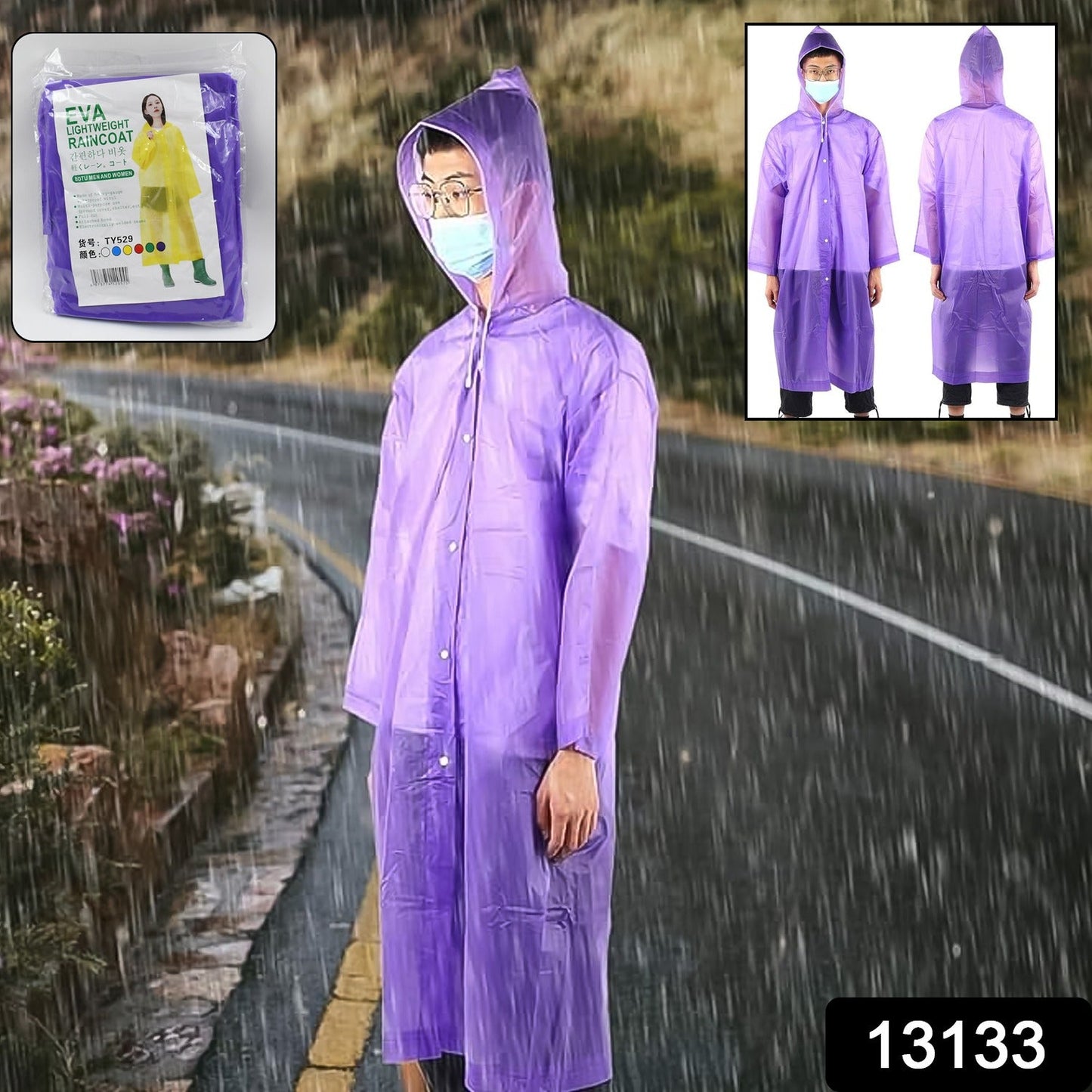 EVA Raincoat Protect Body Arms Legs, Waterproof Reusable Rain Poncho for Women Men Adult Kids Outdoor Traveling Eva Material Raincoat / Rain wear / Rain Suit for Outdoor Accessory (1pc)