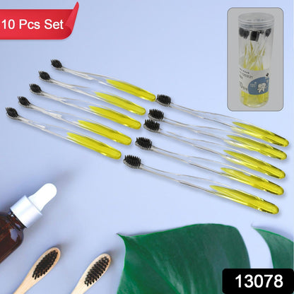 Premium Plastic Toothbrush With Plastic Round Box for Men and Women, Kids, Adults Plastic Toothbrush (10 pcs Set)