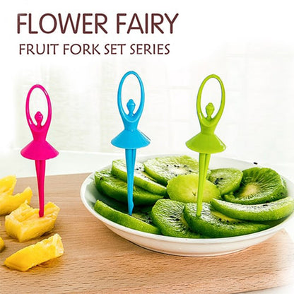 2046 Dancing Doll Fruit Fork Cutlery Set with Stand Set of 6.