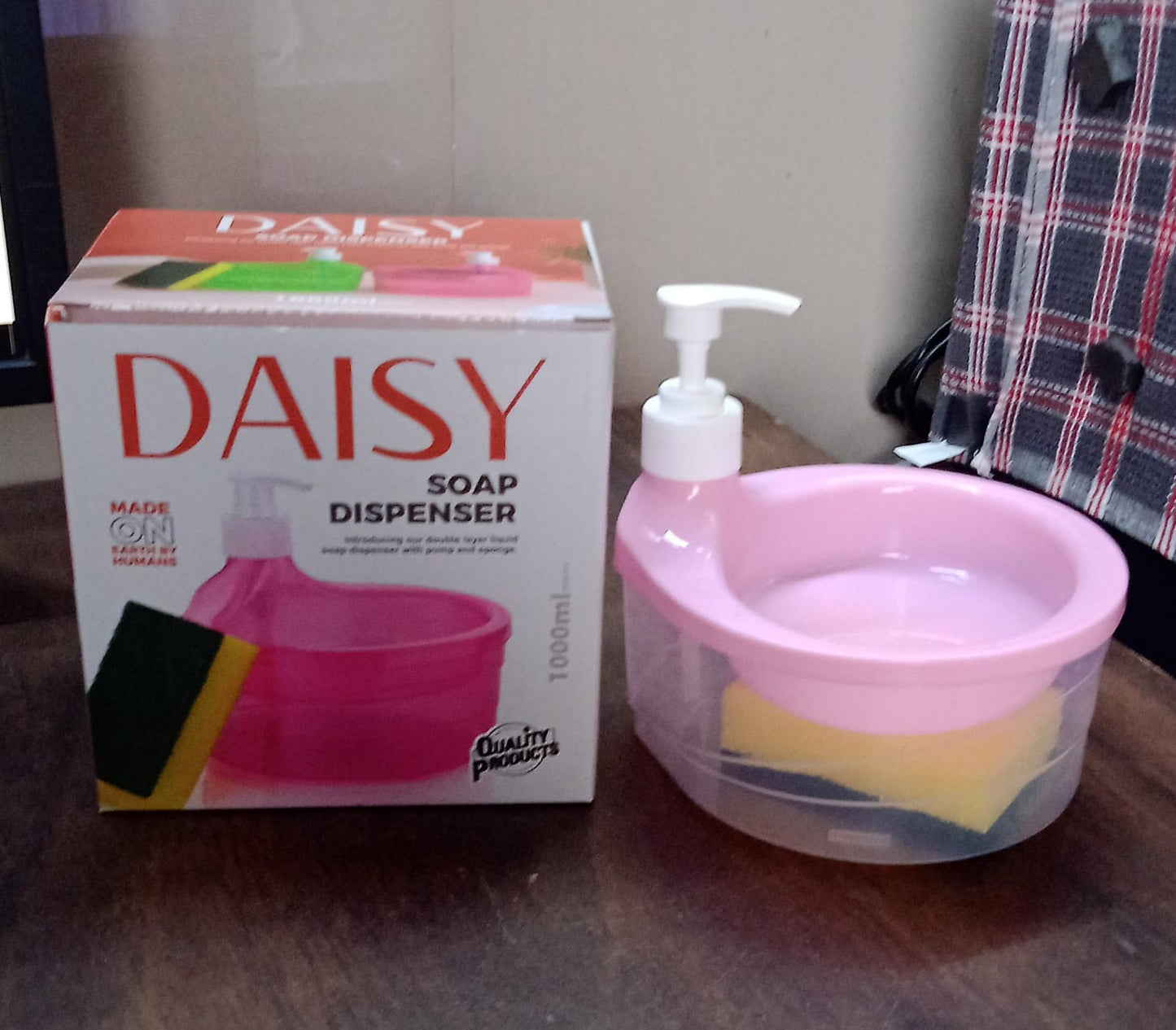 Double Layer Liquid soap Dispenser with Pump and Sponge, Practical for Hotel Sink Clear, Soap Dispensing Liquid Pump Bottle for Home, Kitchen Rectangle ( 2 in 1 )