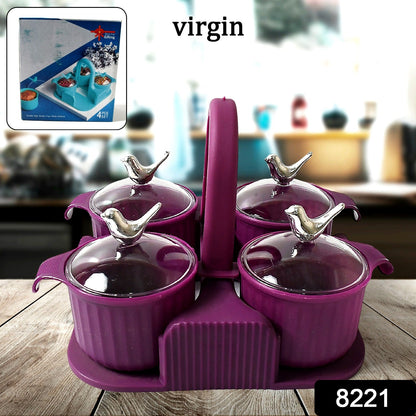 Multipurpose Silver Sparrow, Jar Dry fruit Set, for Home and Kitchen Airtight Dry Fruit Plastic Storage Container Tray Set With Lid & 4 Serving Jar Container for Sweets, Chips, Cookies | (4 Pc Set)