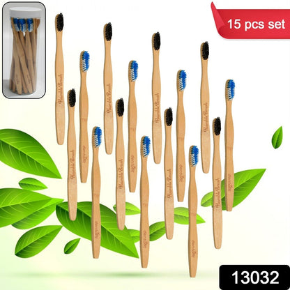 Bamboo Wooden Toothbrush Soft Toothbrush Wooden Child Bamboo Toothbrush Biodegradable Manual Toothbrush for Adult, Kids (15 pcs set / With Round Box)