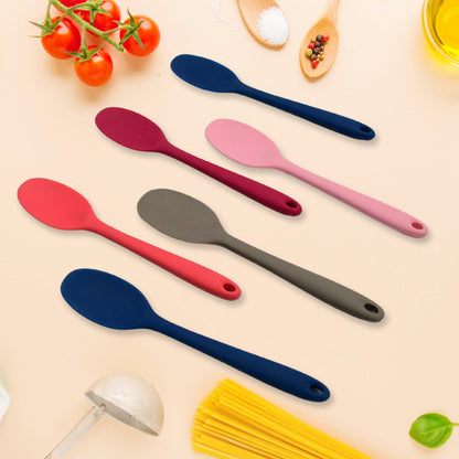 Multipurpose Silicone Spoon, Silicone Basting Spoon Non-Stick Kitchen Utensils Household Gadgets Heat-Resistant Non Stick Spoons Kitchen Cookware Items For Cooking and Baking (6 Pcs Set)