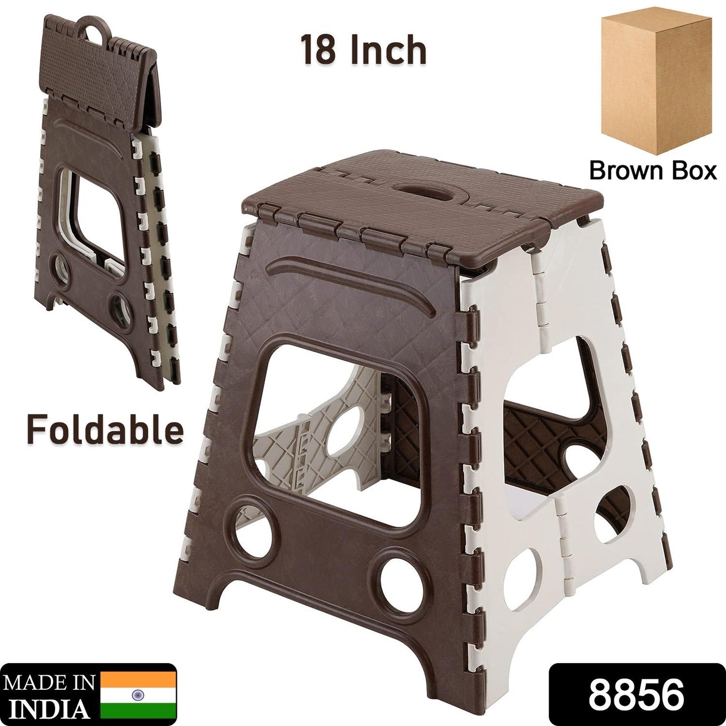 18inch Folding Stool, Non Slip Folding Stool - 18 Inch" Height - Holds Up to 95 Kg - Great for Kitchen, Garden, Bathroom, Bedroom, Adults, Kitchen Stepping (1 Pc 18Inch)
