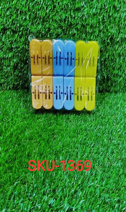 1369 Plastic Cloth Double Pin Clips for cloth Dying cloth (multicolour) (Pack of 12)