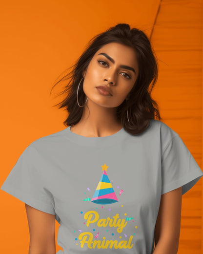 "Party Animal" Printed Unisex T-Shirt | Fun Party Hat & Confetti Graphic
